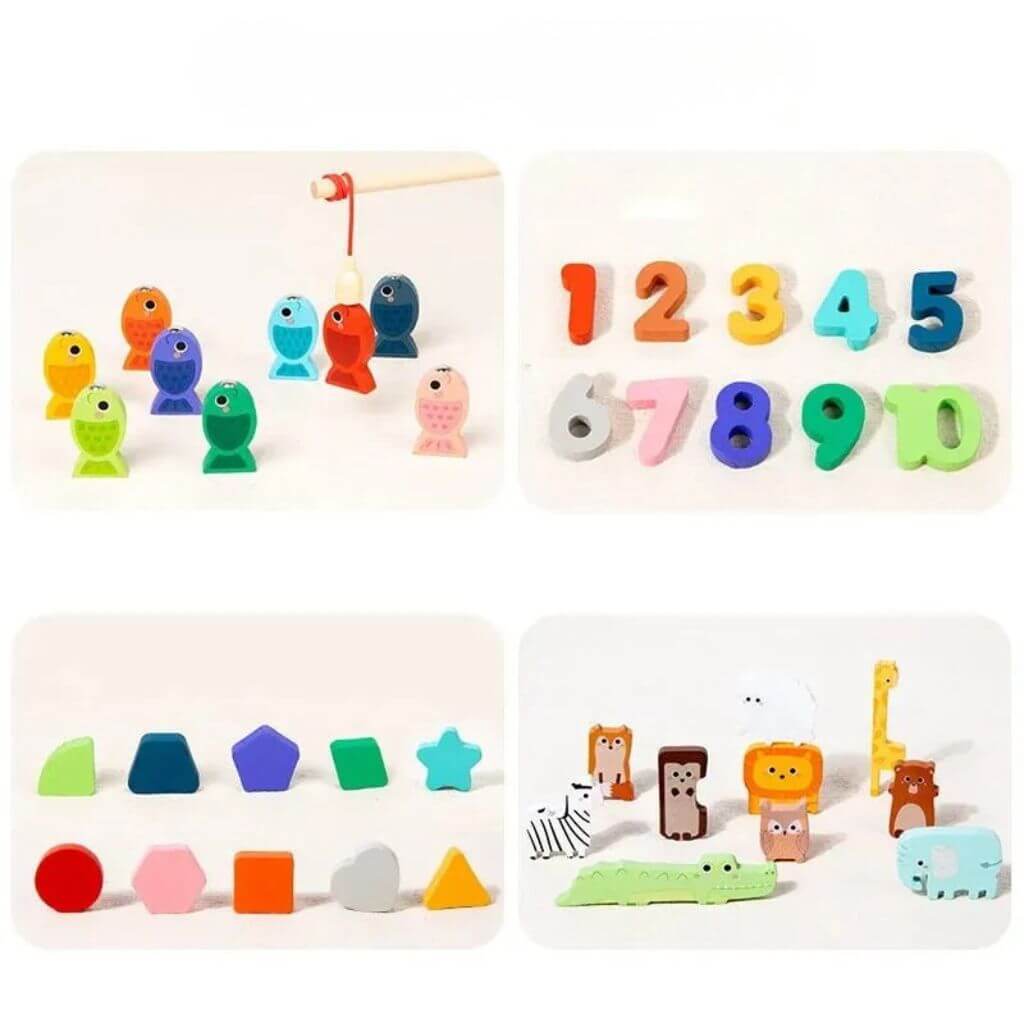 Jouet Montessori en bois 4 en 1 – Jeu de pêche magnétique & motricité fine enfant - Kidstresor