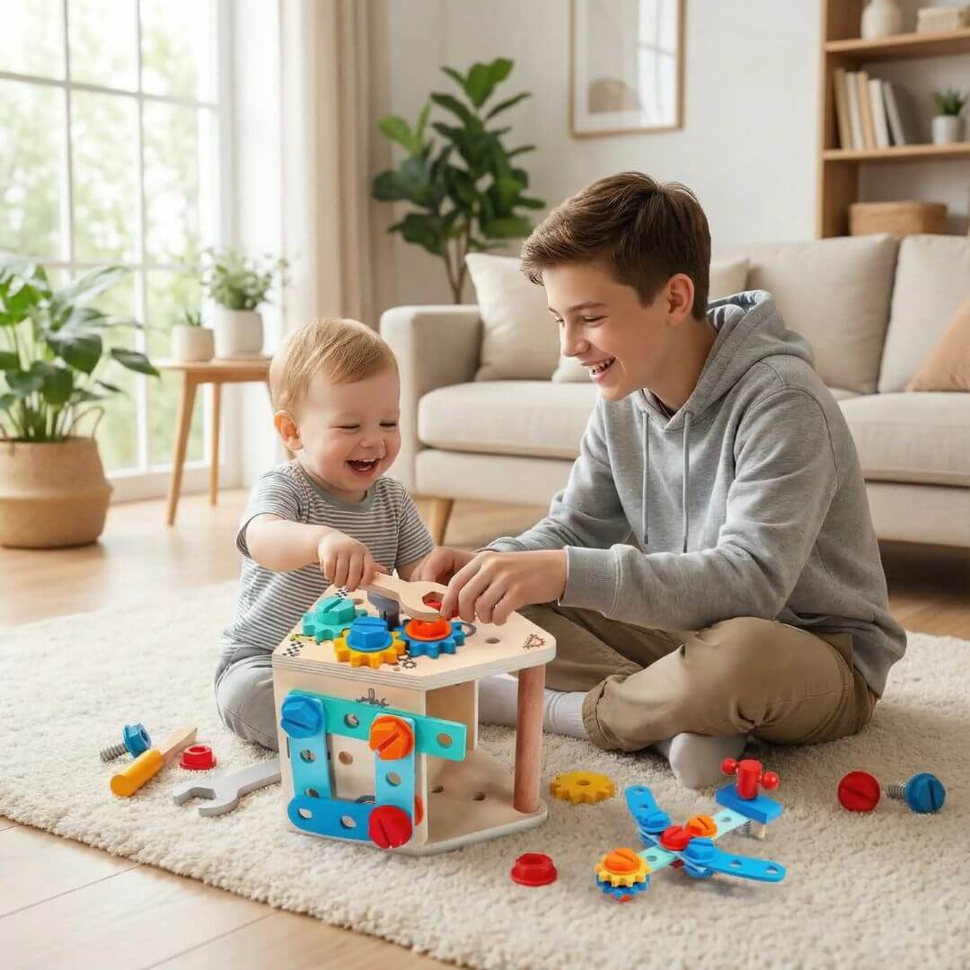 Jeu de construction en bois | Le petit bricoleur Montessori - Kidstresor