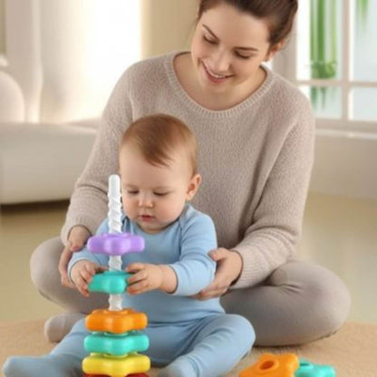 Jouer bébé Montessori - Tour d’empilement colorée pour l’éveil - Kidstresor
