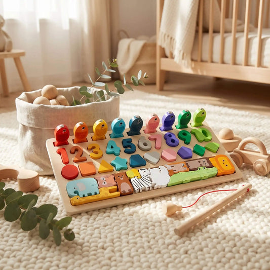 Jouet Montessori en bois 4 en 1 – Jeu de pêche magnétique & motricité fine enfant - Kidstresor
