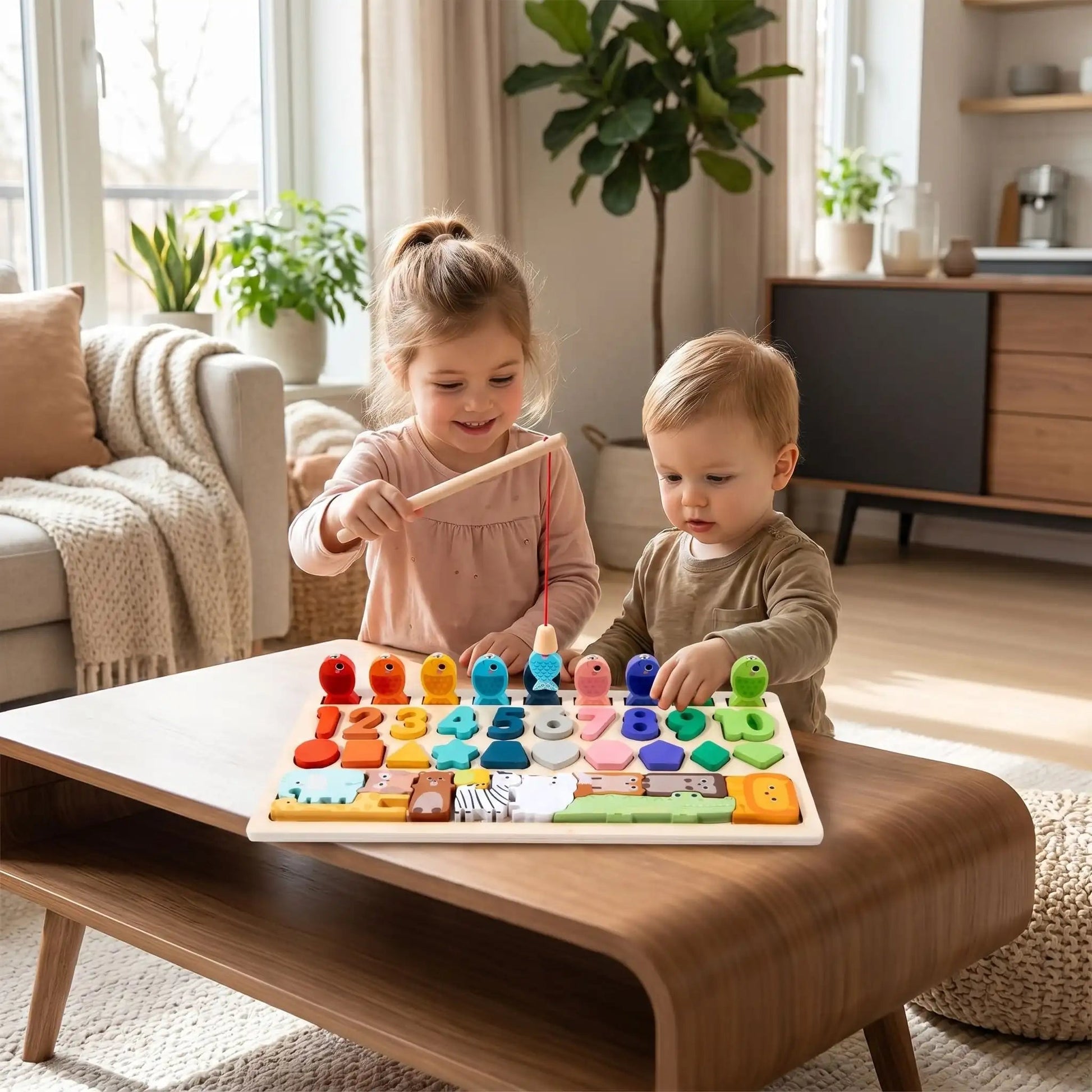 Jouet Montessori en bois 4 en 1 – Jeu de pêche magnétique & motricité fine enfant - Kidstresor
