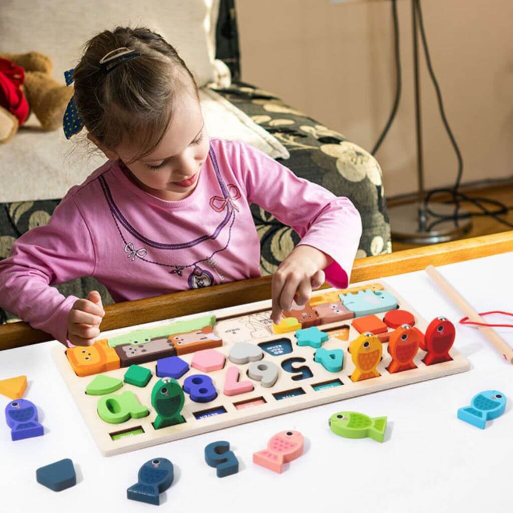 Jouet Montessori en bois 4 en 1 – Jeu de pêche magnétique & motricité fine enfant - Kidstresor
