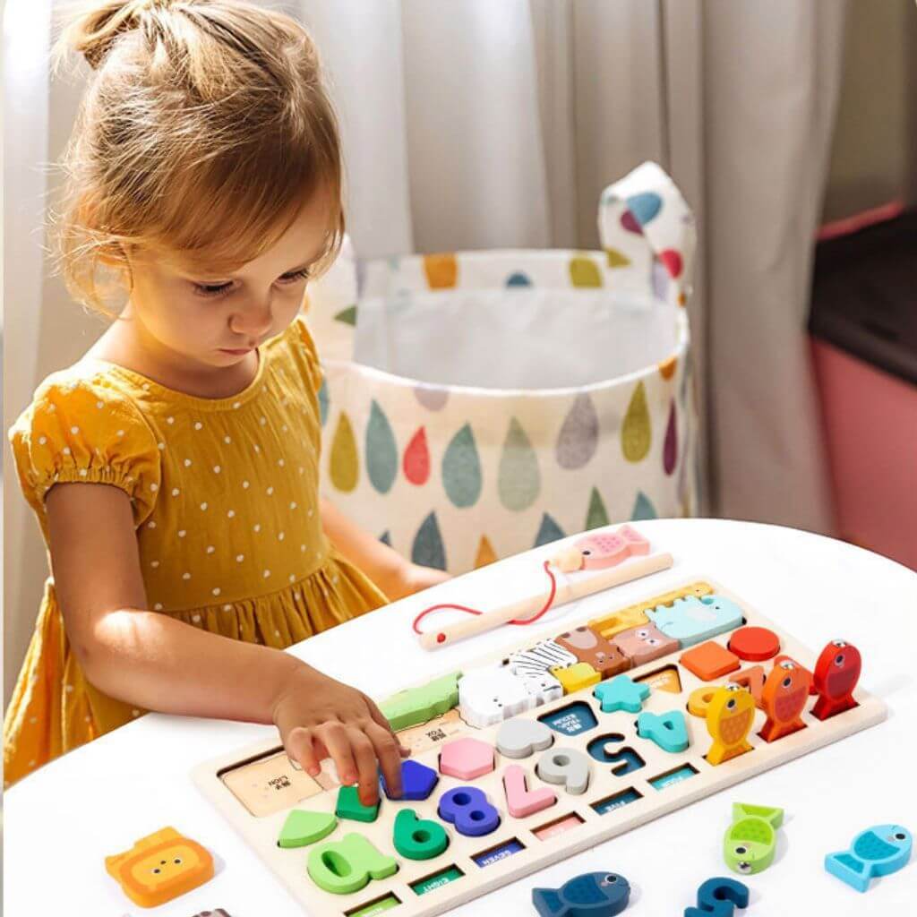 Jouet Montessori en bois 4 en 1 – Jeu de pêche magnétique & motricité fine enfant - Kidstresor