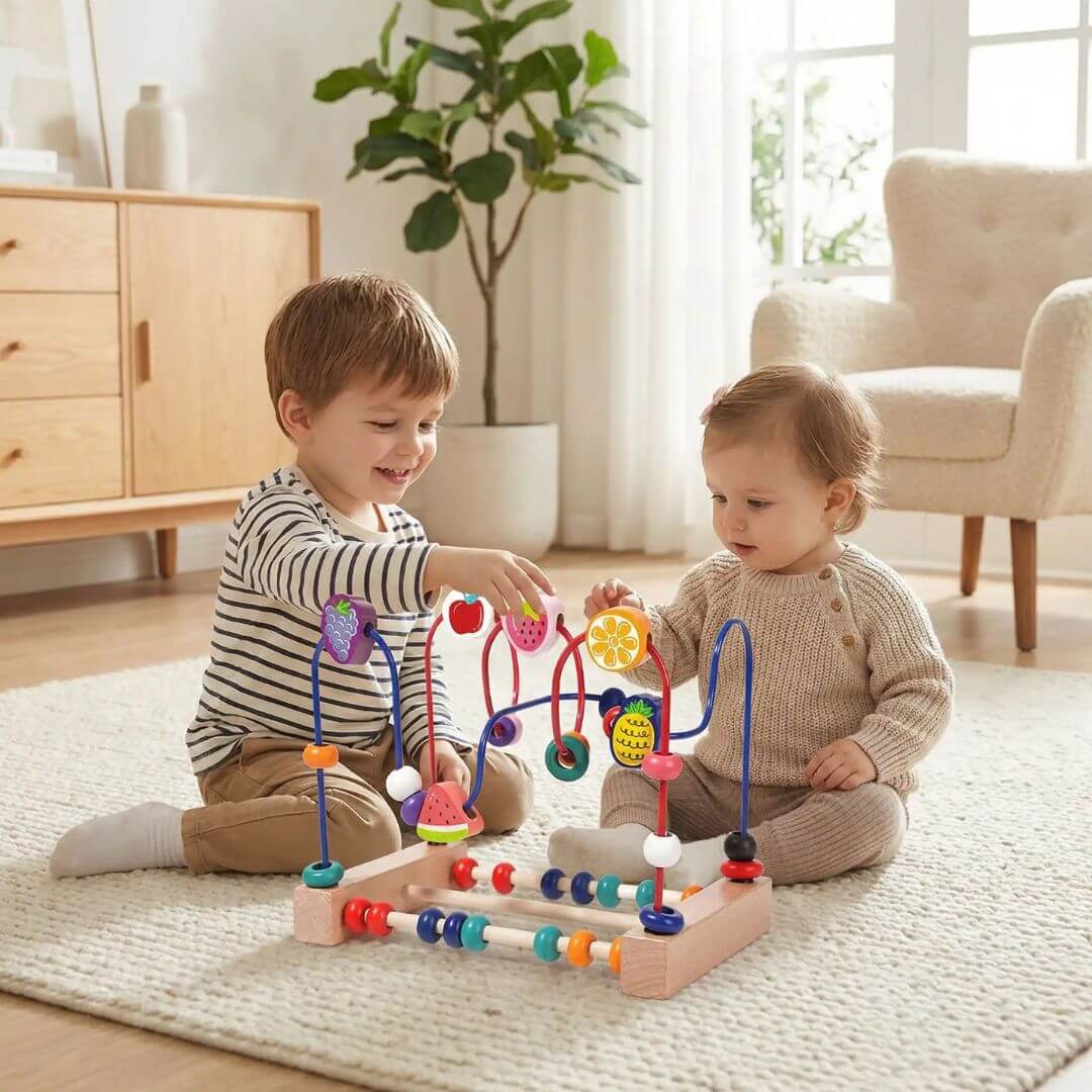 Labyrinthe de perles en bois – Formes et couleurs | Fruits – Jeu éducatif pour tout - petits - Kidstresor