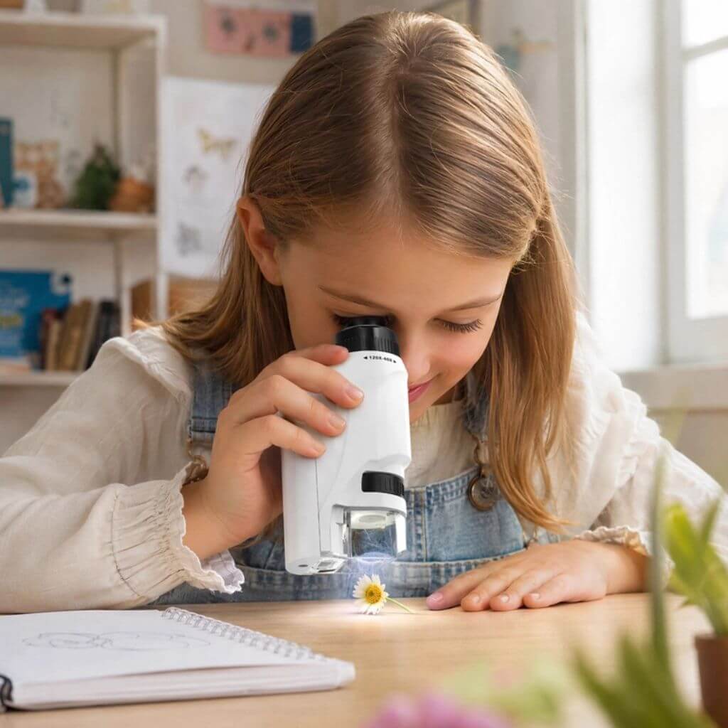 Microscope de poche enfant – 60 à 120× avec éclairage LED - Kidstresor