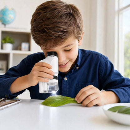 Microscope de poche enfant – 60 à 120× avec éclairage LED - Kidstresor