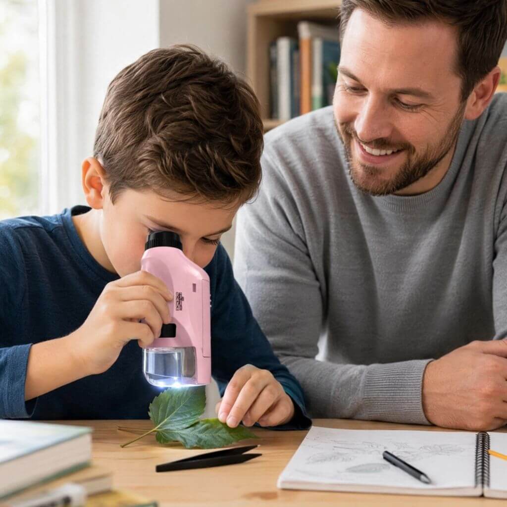 Microscope de poche enfant – 60 à 120× avec éclairage LED - Kidstresor