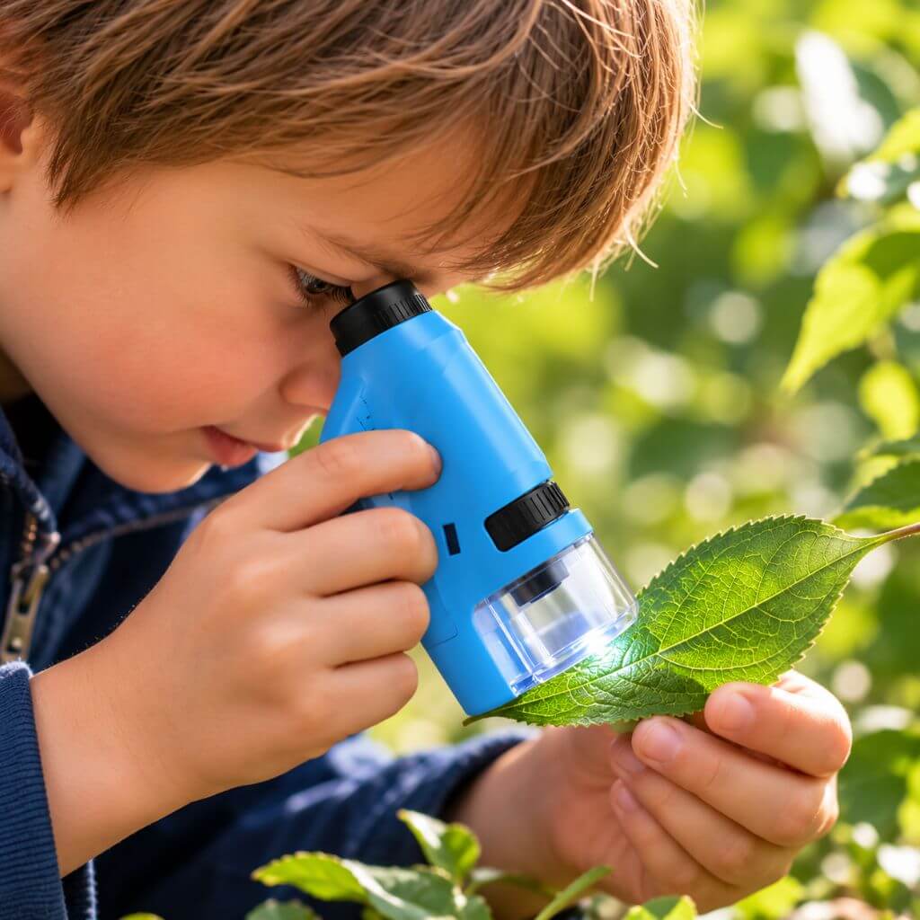 Microscope de poche enfant – 60 à 120× avec éclairage LED - Kidstresor