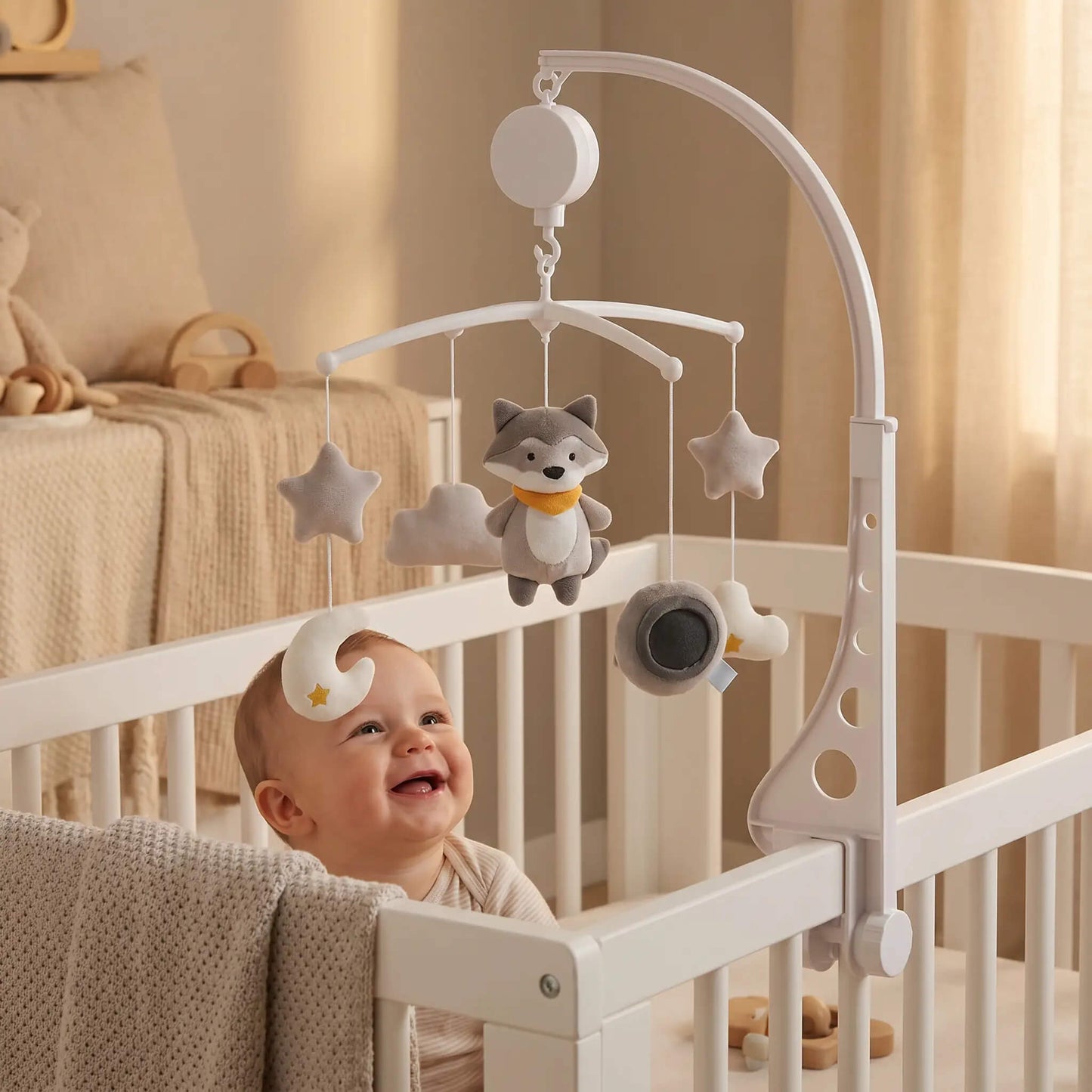 Mobile Musical Bébé Berceau – Rotation 360° Sans Pile avec Peluches Apaisantes - Kidstresor
