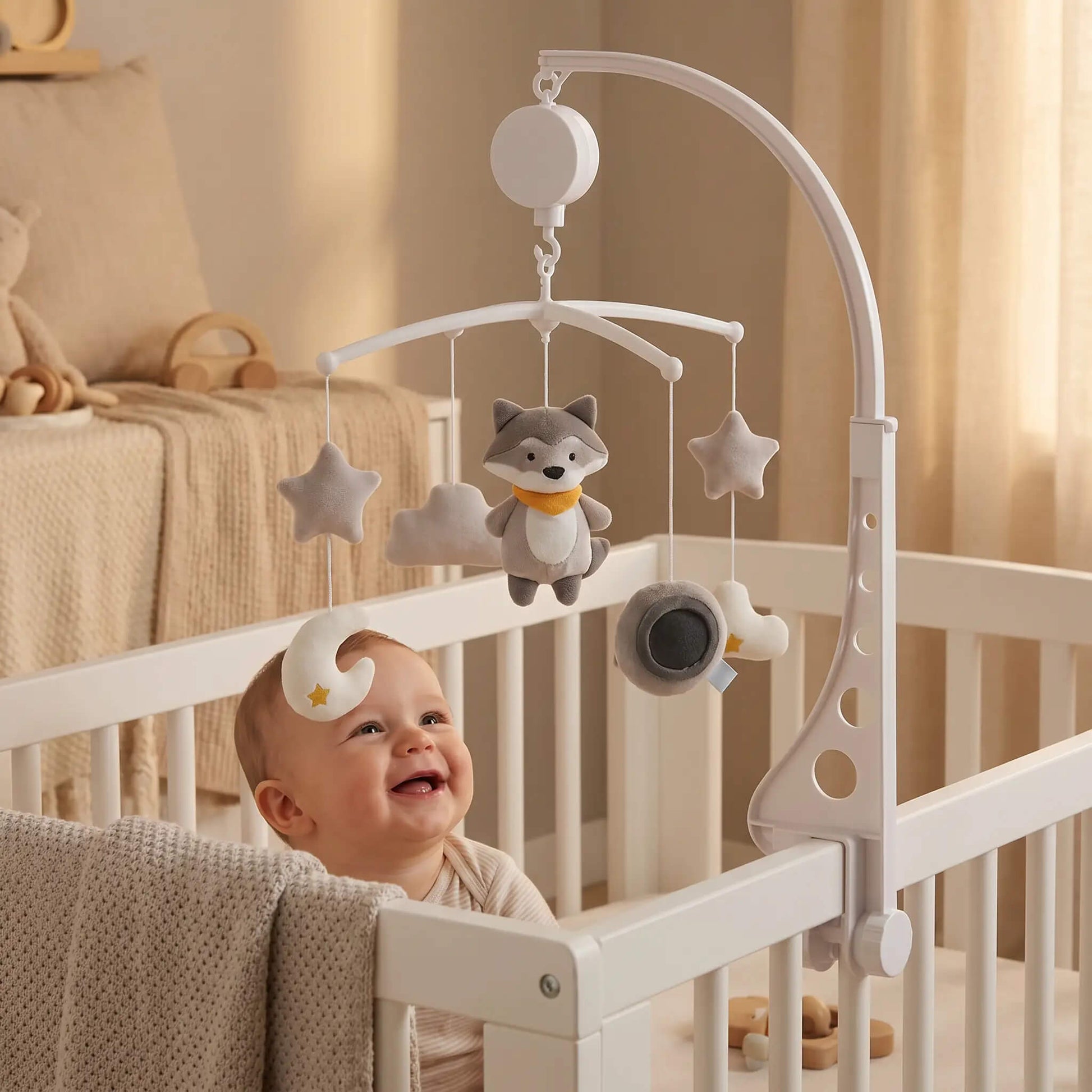 Mobile Musical Bébé Berceau – Rotation 360° Sans Pile avec Peluches Apaisantes - Kidstresor