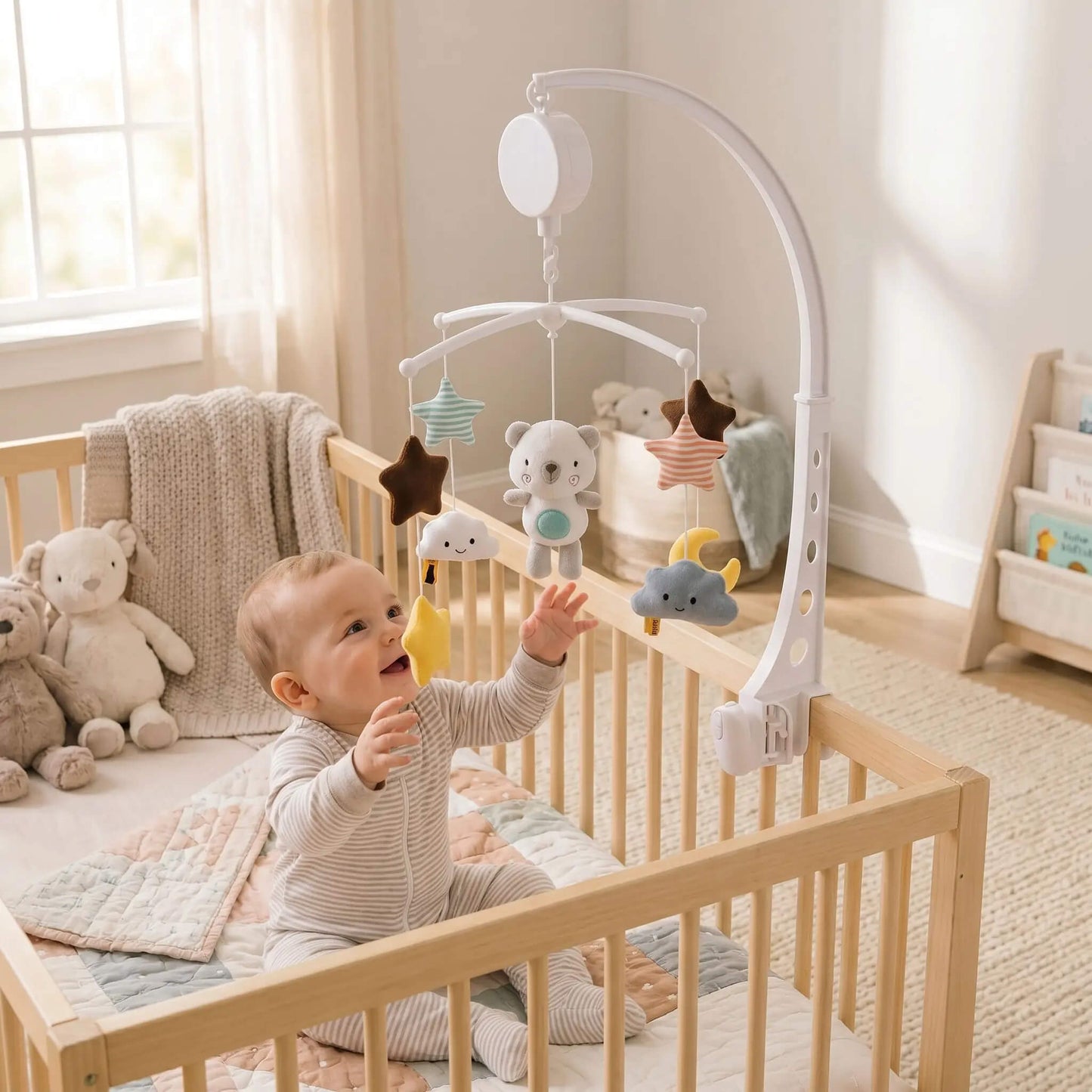Mobile Musical Bébé Berceau – Rotation 360° Sans Pile avec Peluches Apaisantes - Kidstresor
