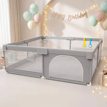 Parc Bébé 150 x 180 cm Pliable avec Porte Zippée – Gris - Kidstresor