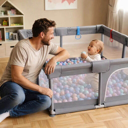 Parc Bébé 150 x 180 cm Pliable avec Porte Zippée – Gris - Kidstresor