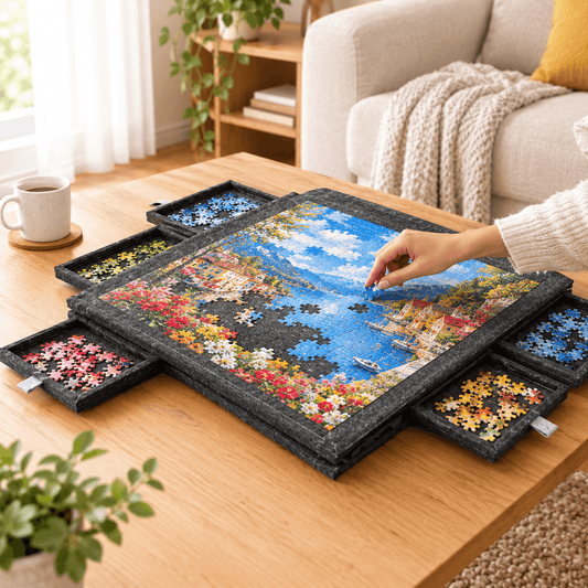 Plateau Puzzle 1000 Pièces avec 6 Tiroirs et Couvercle Support – Gris - Kidstresor