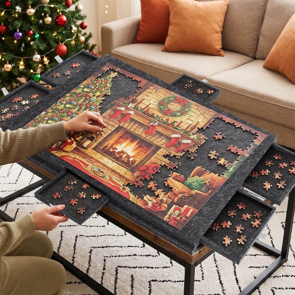 Plateau Puzzle 1000 Pièces avec 6 Tiroirs et Couvercle Support – Gris - Kidstresor