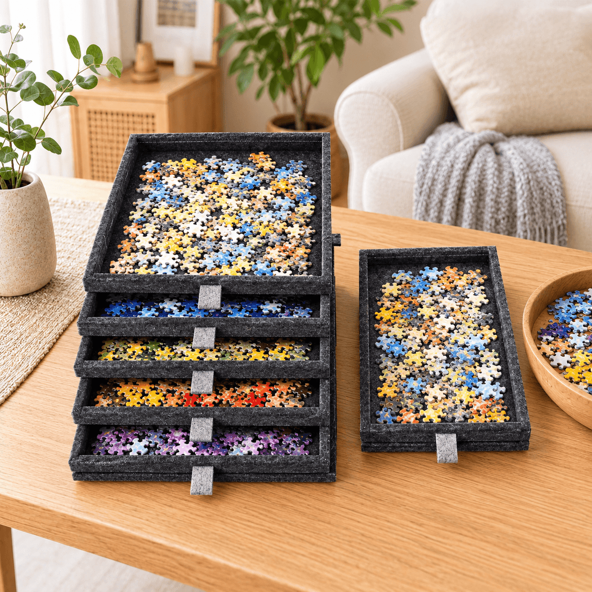 Plateau Puzzle 1000 Pièces avec 6 Tiroirs et Couvercle Support – Gris - Kidstresor
