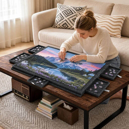 Plateau Puzzle 1000 Pièces avec 6 Tiroirs et Couvercle Support – Gris - Kidstresor
