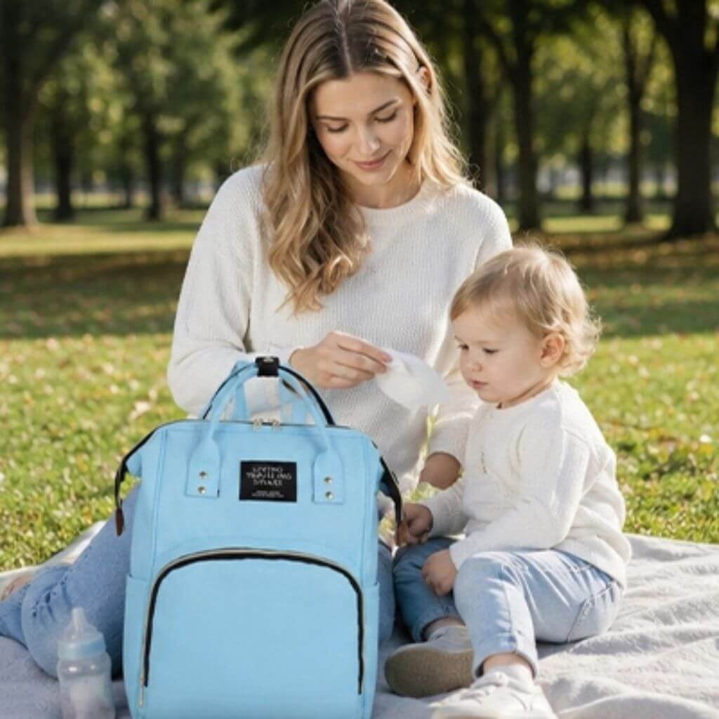 Sac à dos à langer uni – Bleu ou rouge - Kidstresor