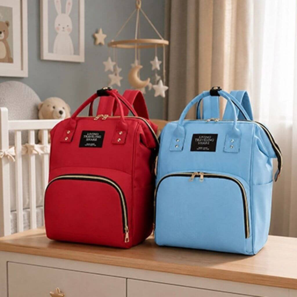 Sac à dos à langer uni – Bleu ou rouge - Kidstresor