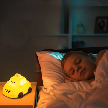 Veilleuse Enfant Taxi Jaune LED Rechargeable – Lampe Tactile en Silicone Souple - Kidstresor