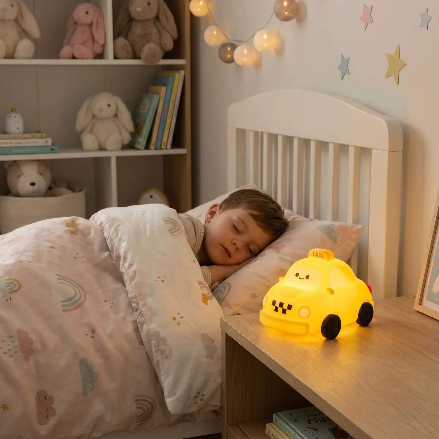 Veilleuse Enfant Taxi Jaune LED Rechargeable – Lampe Tactile en Silicone Souple - Kidstresor