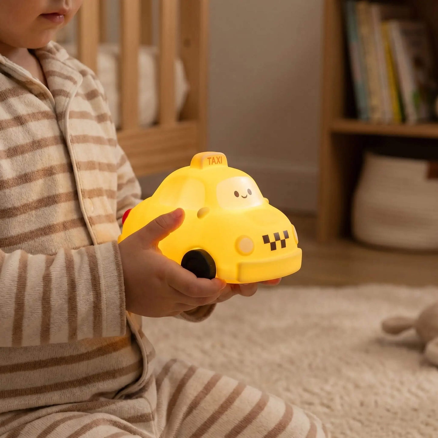 Veilleuse Enfant Taxi Jaune LED Rechargeable – Lampe Tactile en Silicone Souple - Kidstresor